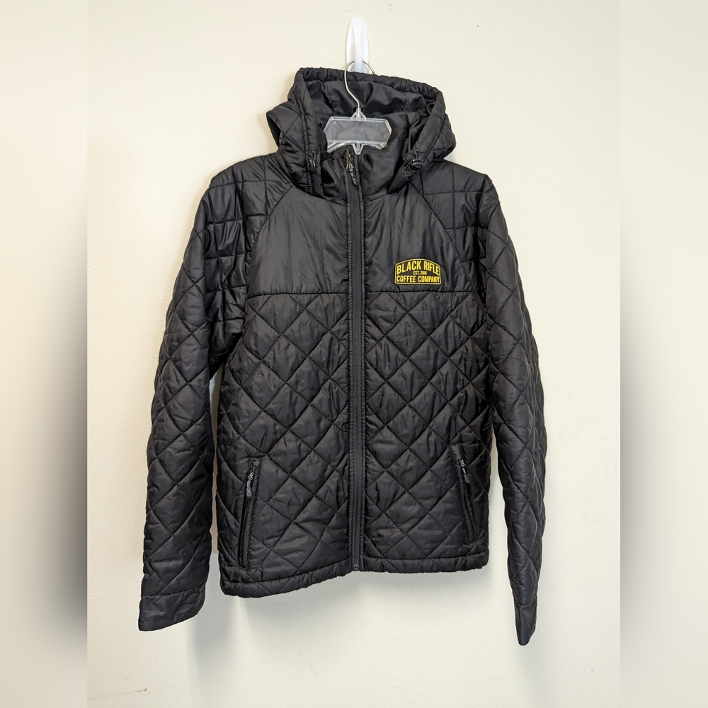 Black Rifle Coffee Company Quilted Womens Size Medium Puffer Hooded Jacket Used